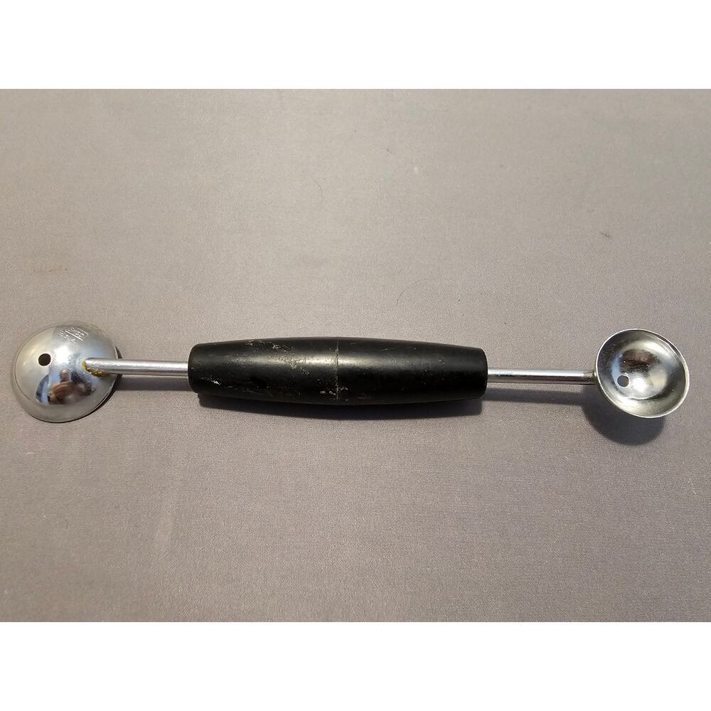 Vintage 7" Ekco Black Plastic Handled Double Ended Melon Baller/Curler